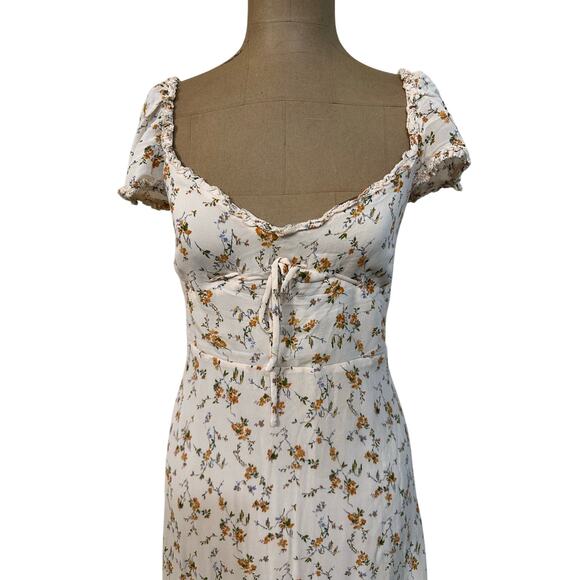 Reformation Midi Dress Yellow Floral Sweetheart Neckline Cap Sleeve - Picture 8 of 8